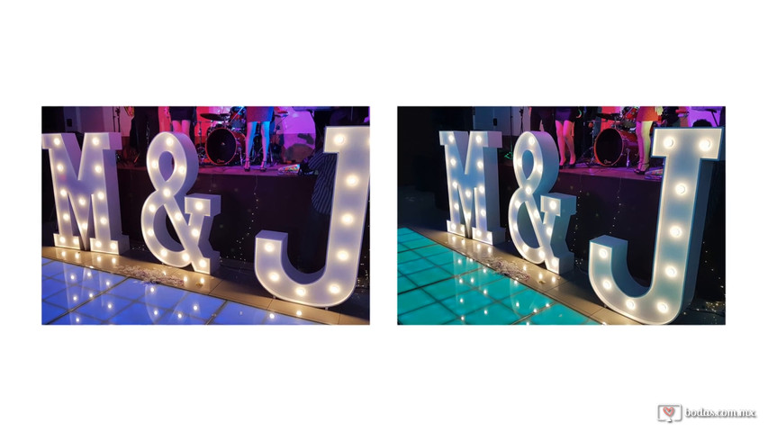 Decoración con letras gigantes iluminadas