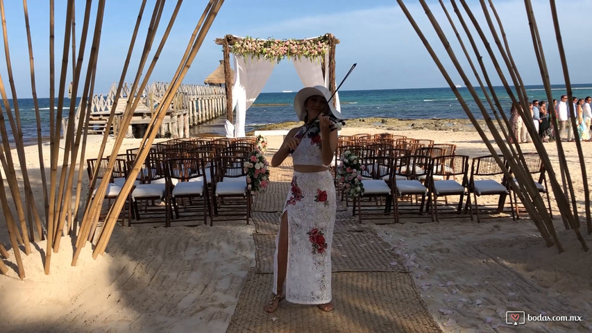 Violinista en boda de playa en la Riviera Maya