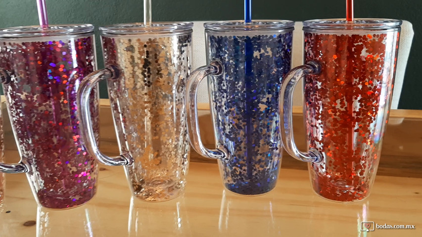 Vasos glitter con asa